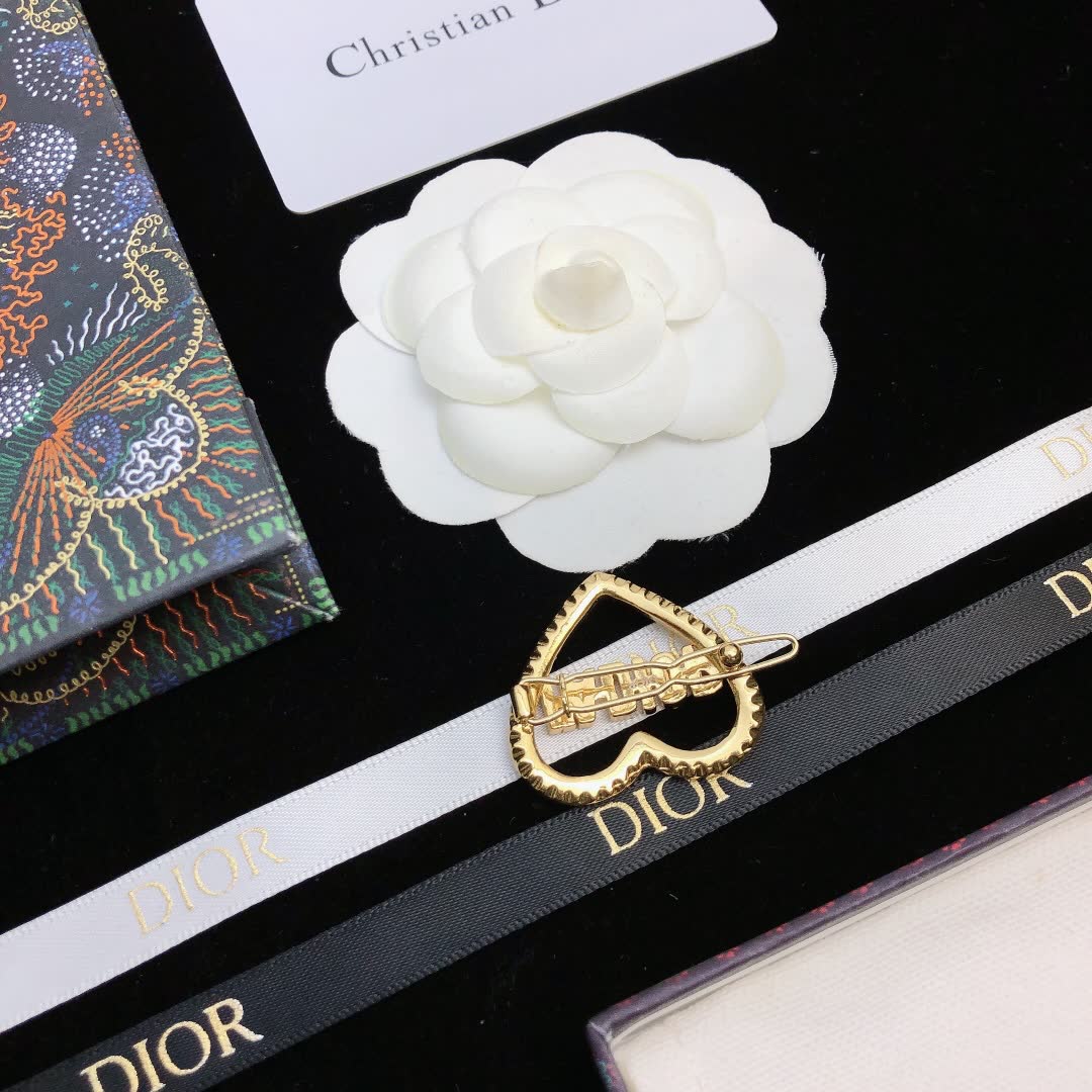 Dior Gold Heart Hair Clip with Crystals